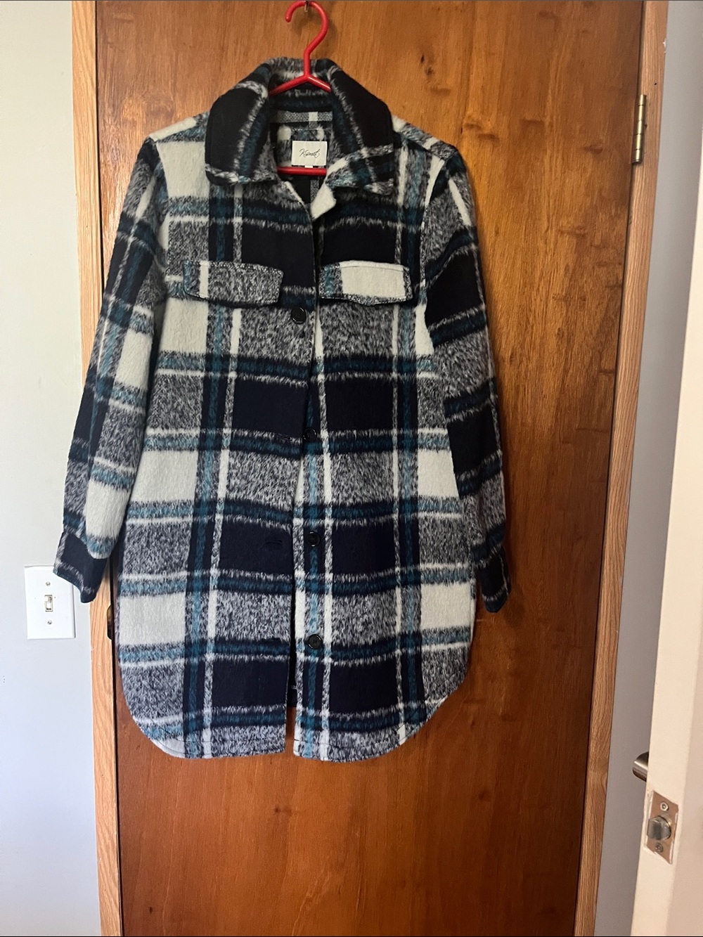 Kismet Navy & White Plaid Shacket Coat